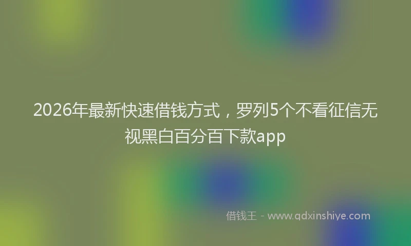 2026年最新快速借钱方式，罗列5个不看征信无视黑白百分百下款app