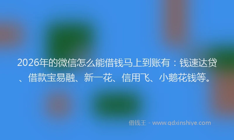 2026年的微信怎么能借钱马上到账有：钱速达贷、借款宝易融、新一花、信用飞、小鹅花钱等。
