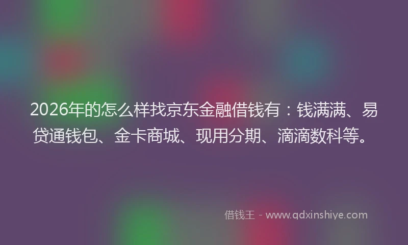2026年的怎么样找京东金融借钱有：钱满满、易贷通钱包、金卡商城、现用分期、滴滴数科等。