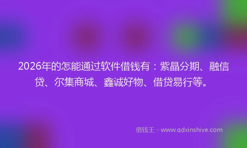 2026年的怎能通过软件借钱有:紫晶分期、融信贷、尔集商城、鑫诚好物、借贷易行等。