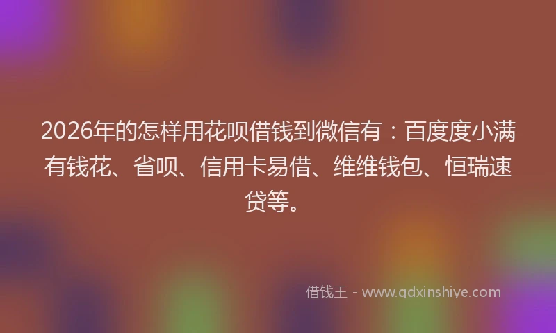 2026年的怎样用花呗借钱到微信有：百度度小满有钱花、省呗、信用卡易借、维维钱包、恒瑞速贷等。