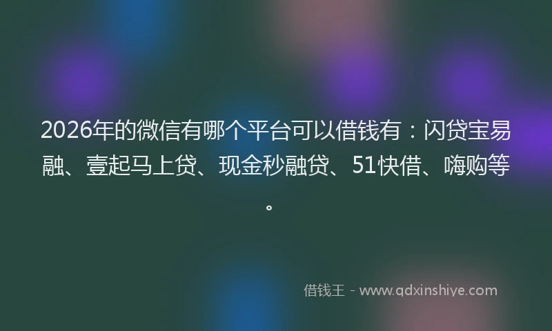 2026年的微信有哪个平台可以借钱有：闪贷宝易融、壹起马上贷、现金秒融贷、51快借、嗨购等。