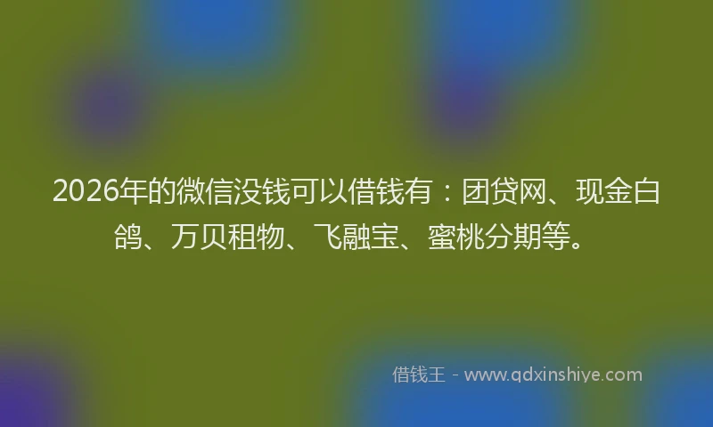 2026年的微信没钱可以借钱有：团贷网、现金白鸽、万贝租物、飞融宝、蜜桃分期等。