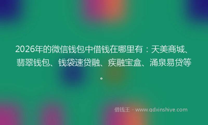 2026年的微信钱包中借钱在哪里有：天美商城、翡翠钱包、钱袋速贷融、疾融宝盒、涌泉易贷等。