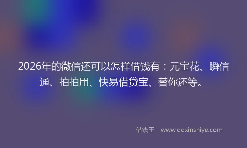 2026年的微信还可以怎样借钱有：元宝花、瞬信通、拍拍用、快易借贷宝、替你还等。