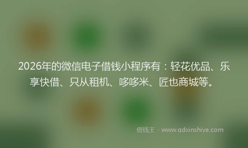 2026年的微信电子借钱小程序有：轻花优品、乐享快借、只从租机、哆哆米、匠也商城等。