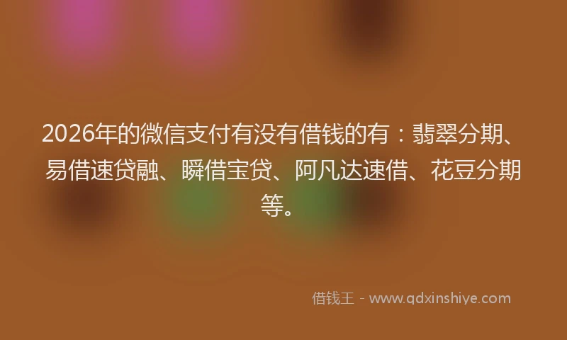 2026年的微信支付有没有借钱的有：翡翠分期、易借速贷融、瞬借宝贷、阿凡达速借、花豆分期等。