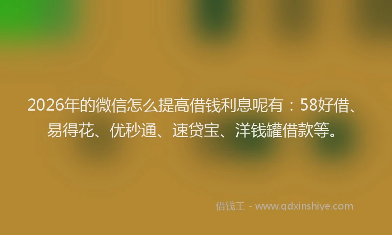2026年的微信怎么提高借钱利息呢有：58好借、易得花、优秒通、速贷宝、洋钱罐借款等。