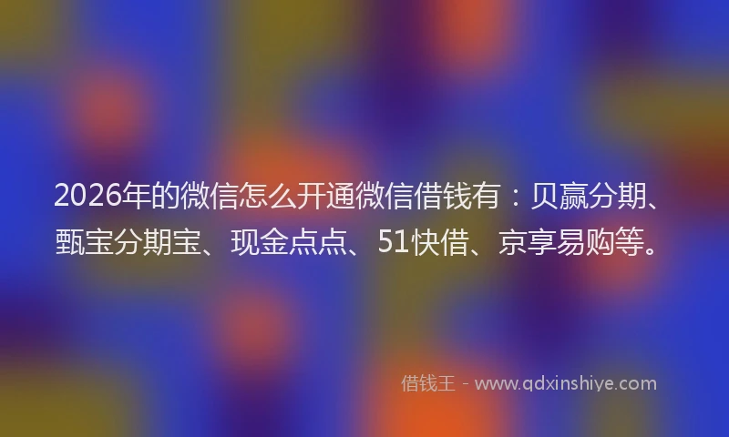2026年的微信怎么开通微信借钱有：贝赢分期、甄宝分期宝、现金点点、51快借、京享易购等。