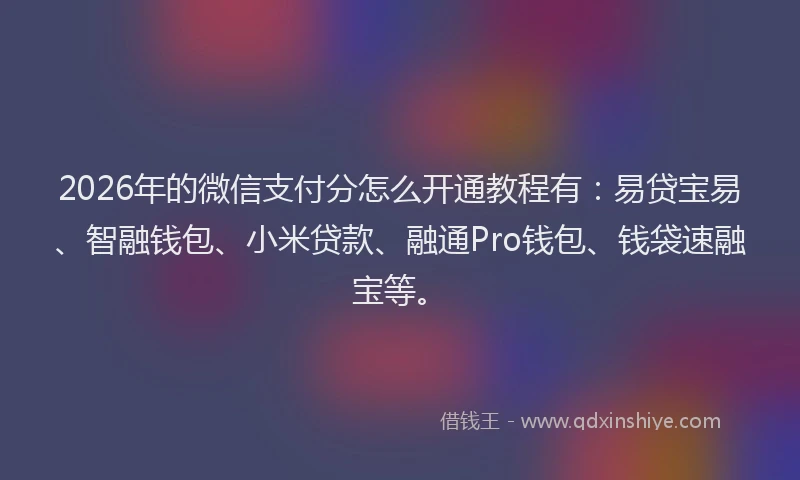 2026年的微信支付分怎么开通教程有：易贷宝易、智融钱包、小米贷款、融通Pro钱包、钱袋速融宝等。