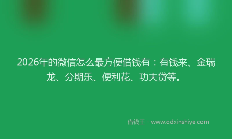 2026年的微信怎么最方便借钱有：有钱来、金瑞龙、分期乐、便利花、功夫贷等。
