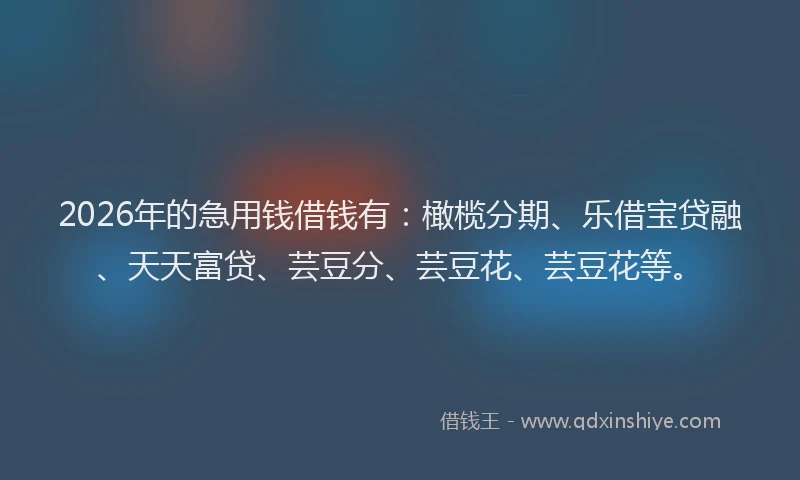 2026年的急用钱借钱有:橄榄分期、乐借宝贷融、天天富贷、芸豆分、芸豆花、芸豆花等。
