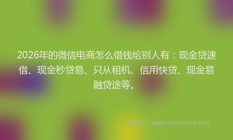 2026年的微信电商怎么借钱给别人有：现金贷速借、现金秒贷易、只从租机、信用快贷、现金易融贷途等。