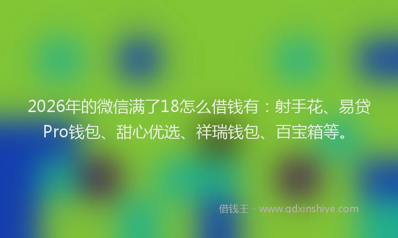 2026年的微信满了18怎么借钱有：射手花、易贷Pro钱包、甜心优选、祥瑞钱包、百宝箱等。