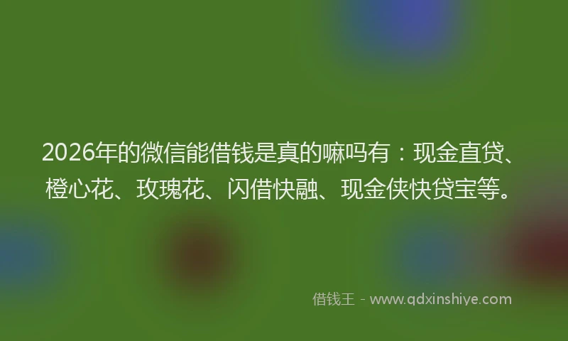 2026年的微信能借钱是真的嘛吗有：现金直贷、橙心花、玫瑰花、闪借快融、现金侠快贷宝等。