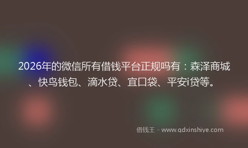2026年的微信所有借钱平台正规吗有：森泽商城、快鸟钱包、滴水贷、宜口袋、平安i贷等。