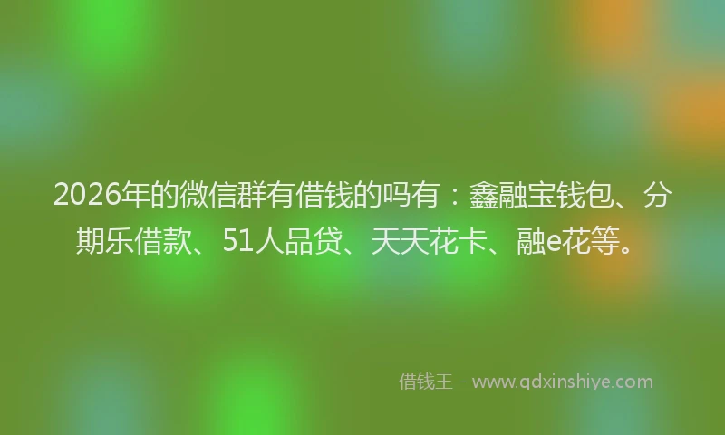 2026年的微信群有借钱的吗有：鑫融宝钱包、分期乐借款、51人品贷、天天花卡、融e花等。