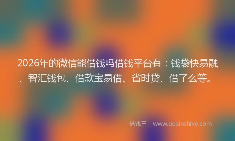 2026年的微信能借钱吗借钱平台有：钱袋快易融、智汇钱包、借款宝易借、省时贷、借了么等。