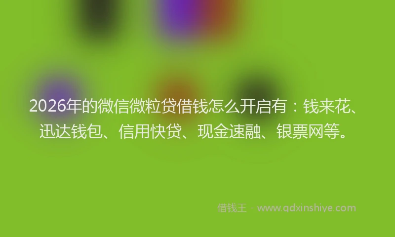 2026年的微信微粒贷借钱怎么开启有：钱来花、迅达钱包、信用快贷、现金速融、银票网等。