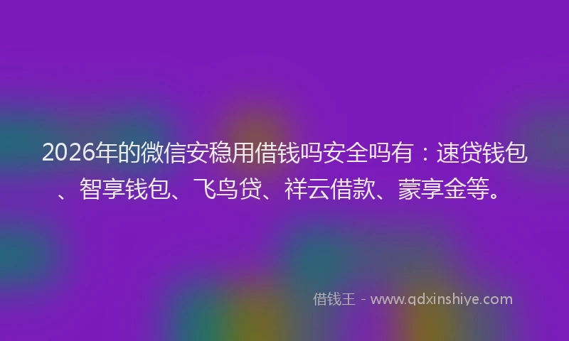 2026年的微信安稳用借钱吗安全吗有：速贷钱包、智享钱包、飞鸟贷、祥云借款、蒙享金等。