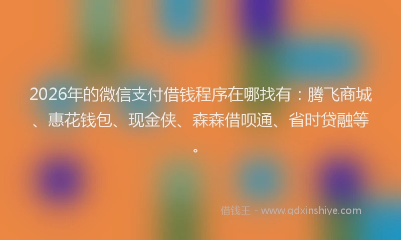 2026年的微信支付借钱程序在哪找有：腾飞商城、惠花钱包、现金侠、森森借呗通、省时贷融等。