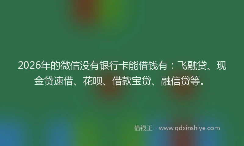 2026年的微信没有银行卡能借钱有：飞融贷、现金贷速借、花呗、借款宝贷、融信贷等。