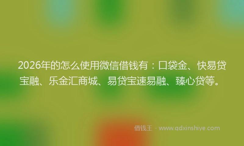 2026年的怎么使用微信借钱有：口袋金、快易贷宝融、乐金汇商城、易贷宝速易融、臻心贷等。