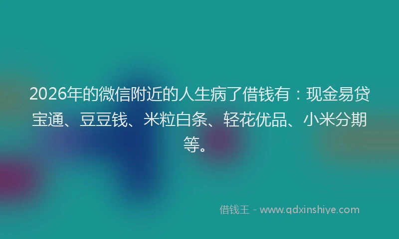2026年的微信附近的人生病了借钱有：现金易贷宝通、豆豆钱、米粒白条、轻花优品、小米分期等。