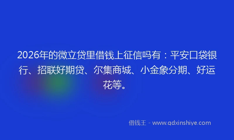 2026年的微立贷里借钱上征信吗有：平安口袋银行、招联好期贷、尔集商城、小金象分期、好运花等。