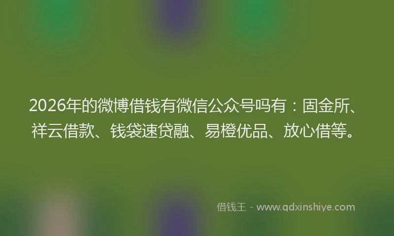 2026年的微博借钱有微信公众号吗有：固金所、祥云借款、钱袋速贷融、易橙优品、放心借等。