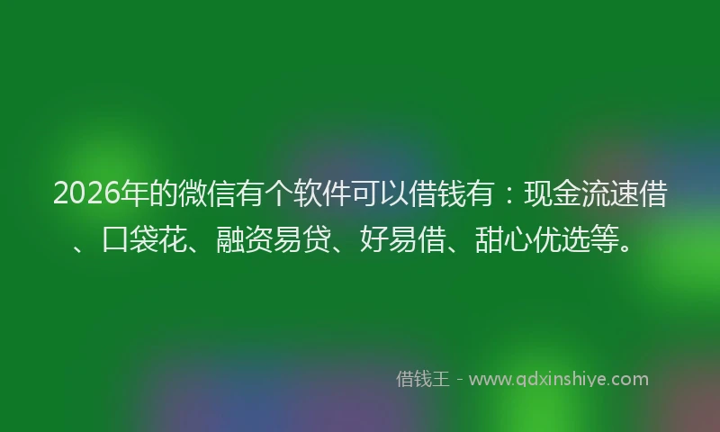 2026年的微信有个软件可以借钱有：现金流速借、口袋花、融资易贷、好易借、甜心优选等。