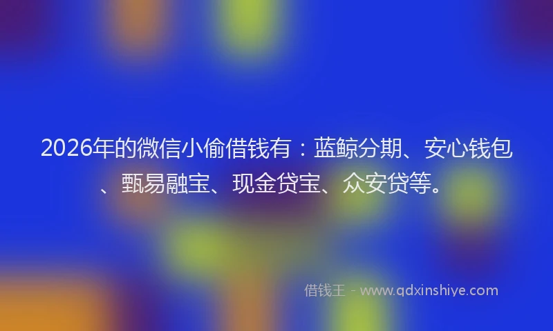 2026年的微信小偷借钱有：蓝鲸分期、安心钱包、甄易融宝、现金贷宝、众安贷等。