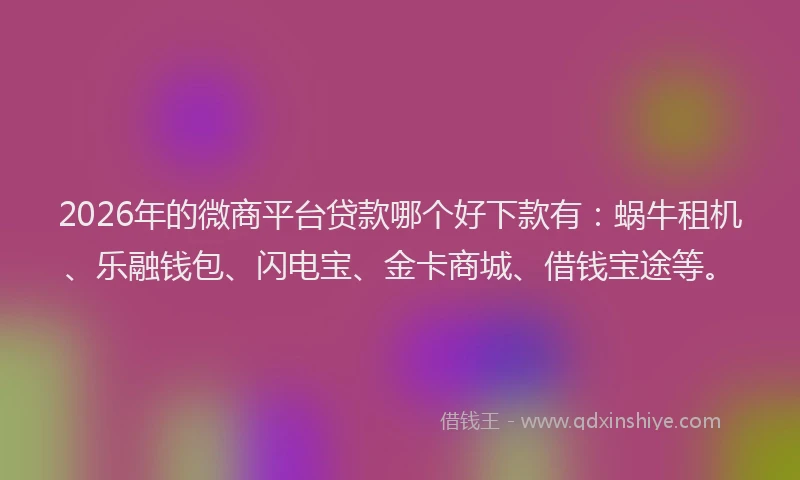 2026年的微商平台贷款哪个好下款有：蜗牛租机、乐融钱包、闪电宝、金卡商城、借钱宝途等。