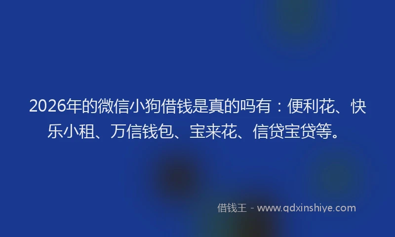 2026年的微信小狗借钱是真的吗有：便利花、快乐小租、万信钱包、宝来花、信贷宝贷等。