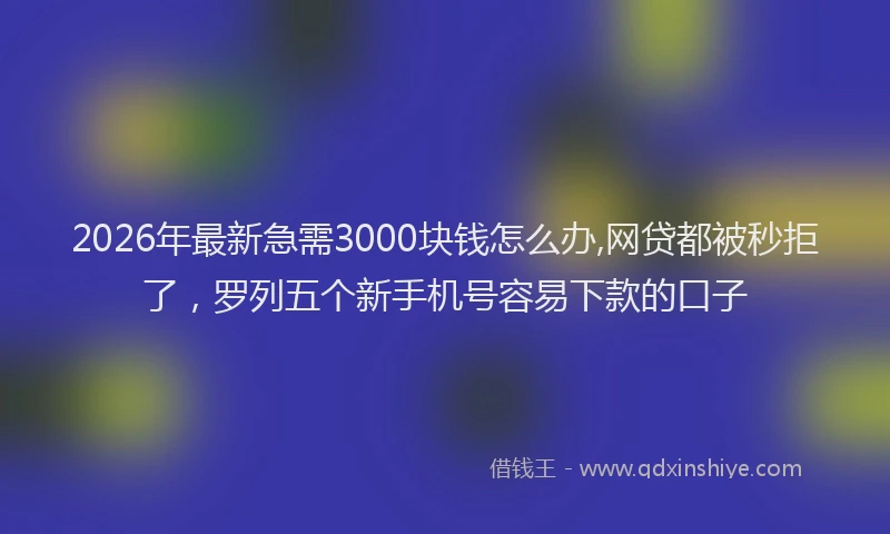 2026年最新急需3000块钱怎么办,网贷都被秒拒了，罗列五个新手机号容易下款的口子
