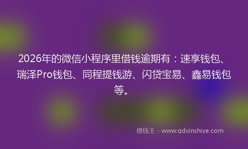 2026年的微信小程序里借钱逾期有：速享钱包、瑞泽Pro钱包、同程提钱游、闪贷宝易、鑫易钱包等。