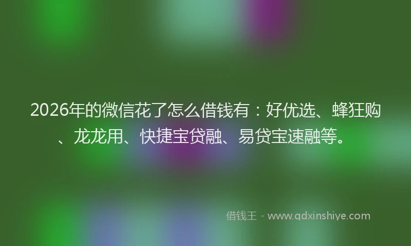 2026年的微信花了怎么借钱有：好优选、蜂狂购、龙龙用、快捷宝贷融、易贷宝速融等。