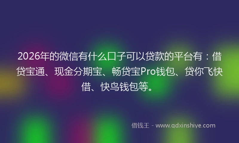 2026年的微信有什么口子可以贷款的平台有：借贷宝通、现金分期宝、畅贷宝Pro钱包、贷你飞快借、快鸟钱包等。