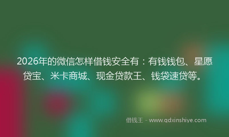 2026年的微信怎样借钱安全有：有钱钱包、星愿贷宝、米卡商城、现金贷款王、钱袋速贷等。