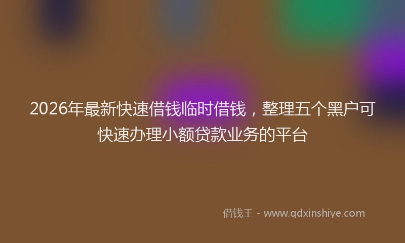2026年最新快速借钱临时借钱，整理五个黑户可快速办理小额贷款业务的平台