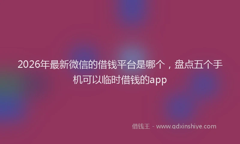 2026年最新微信的借钱平台是哪个，盘点五个手机可以临时借钱的app