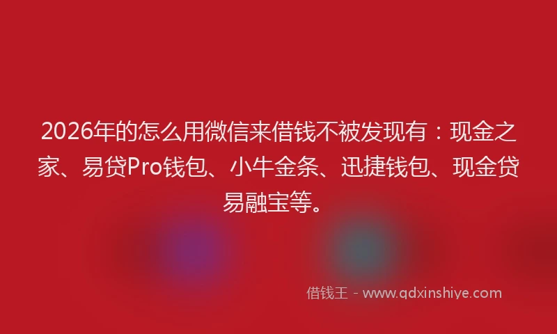 2026年的怎么用微信来借钱不被发现有：现金之家、易贷Pro钱包、小牛金条、迅捷钱包、现金贷易融宝等。