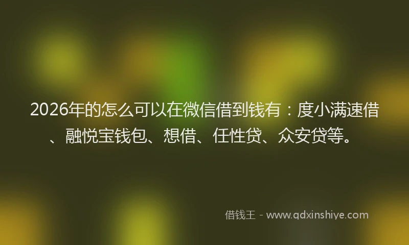2026年的怎么可以在微信借到钱有：度小满速借、融悦宝钱包、想借、任性贷、众安贷等。