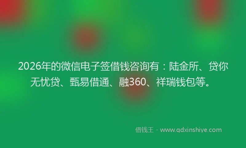 2026年的微信电子签借钱咨询有：陆金所、贷你无忧贷、甄易借通、融360、祥瑞钱包等。