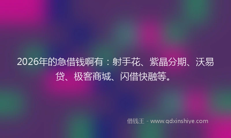2026年的急借钱啊有:射手花、紫晶分期、沃易贷、极客商城、闪借快融等。