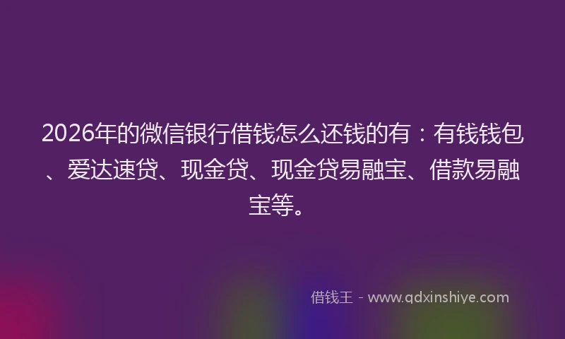 2026年的微信银行借钱怎么还钱的有：有钱钱包、爱达速贷、现金贷、现金贷易融宝、借款易融宝等。