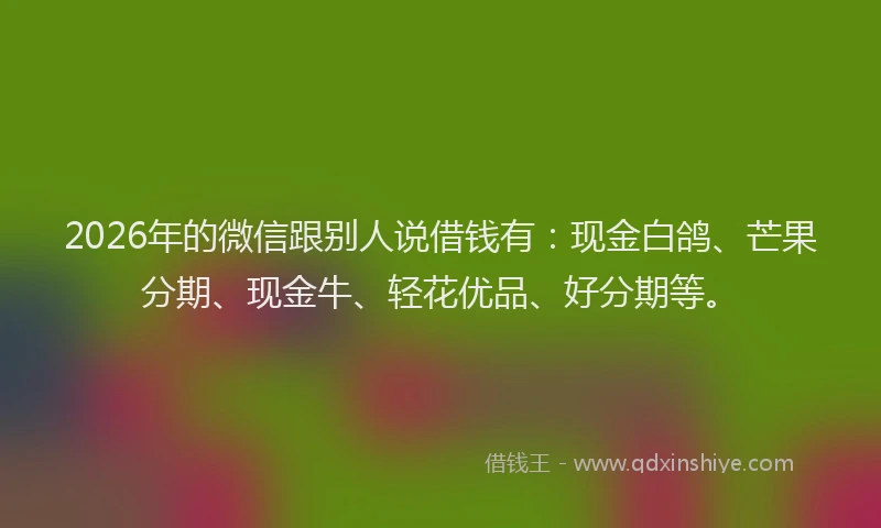 2026年的微信跟别人说借钱有：现金白鸽、芒果分期、现金牛、轻花优品、好分期等。