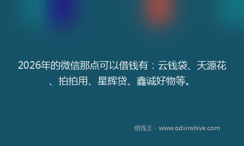 2026年的微信那点可以借钱有：云钱袋、天源花、拍拍用、星辉贷、鑫诚好物等。