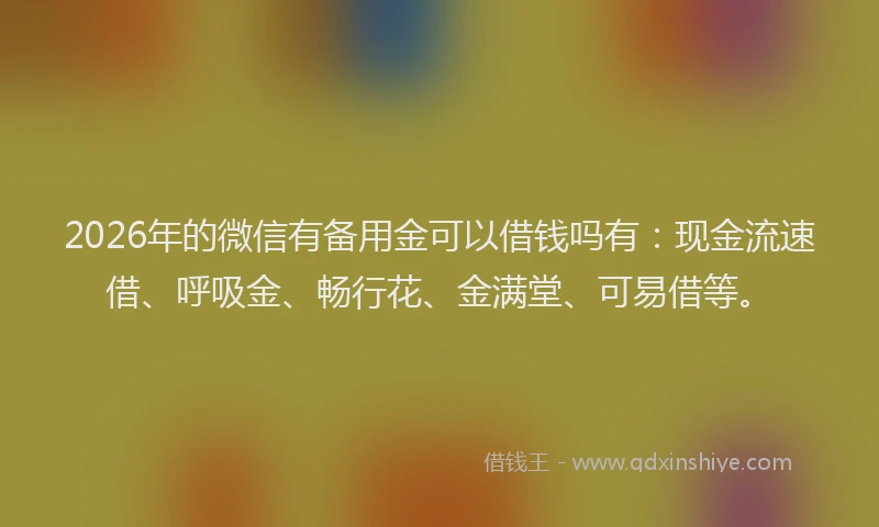 2026年的微信有备用金可以借钱吗有：现金流速借、呼吸金、畅行花、金满堂、可易借等。