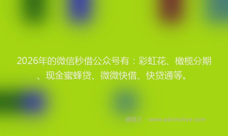2026年的微信秒借公众号有：彩虹花、橄榄分期、现金蜜蜂贷、微微快借、快贷通等。